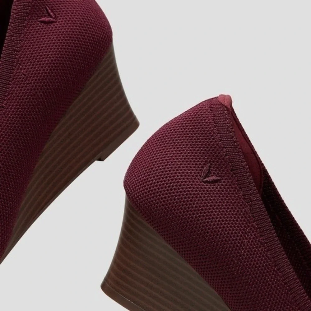 Vivaia Wedge Heel Knit Pointed Toe Slip On‎  Shoes Burgundy EU/38.5 US/7.5